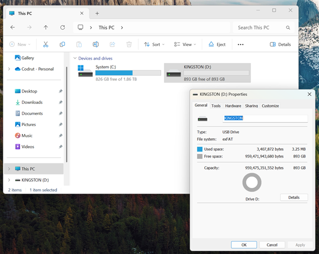 The capacity available is 893 GB