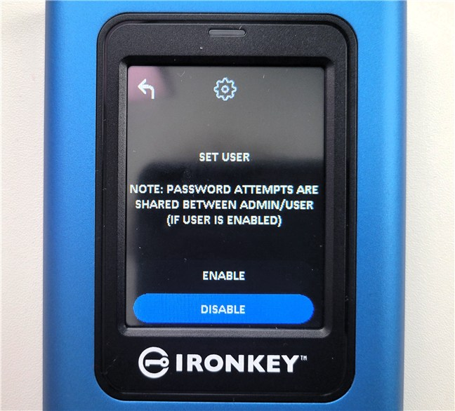 Enabling a user password on the drive