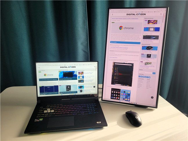 Working on my laptop with the monitor in portrait mode