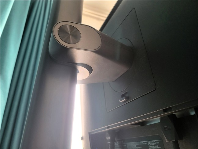 The stand allows for vertical travel, swiveling, pivoting, tilting