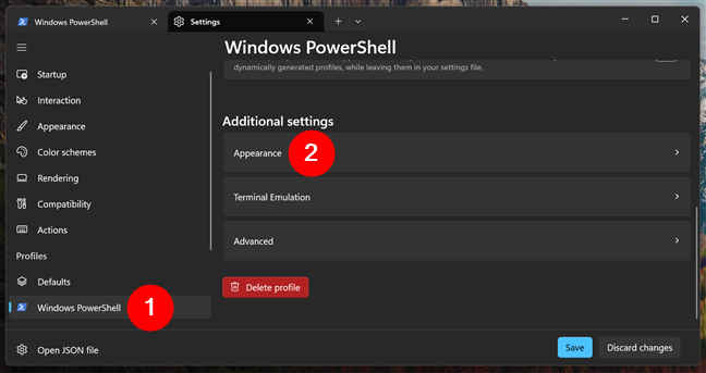 Access Settings and go to the profile's Appearance