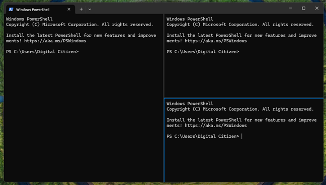Opening multiple panes in Windows Terminal