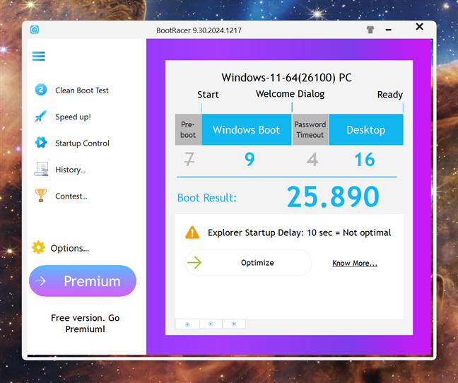 Boot time measured by BootRacer