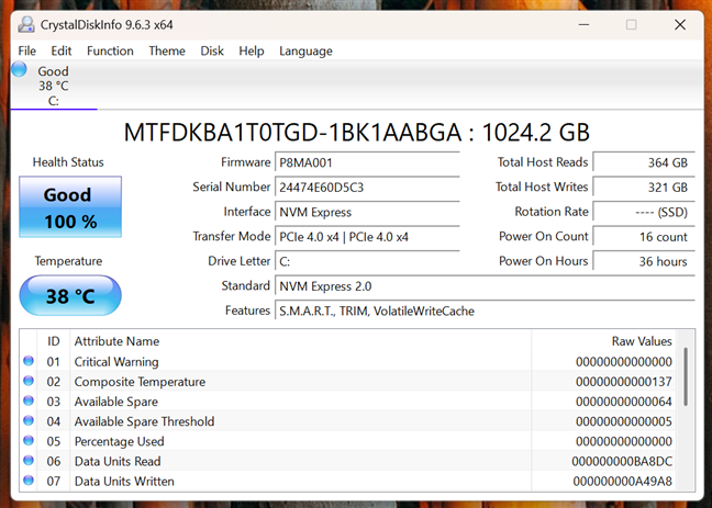 The drive in the sample unit was a 1TB Crucial running on PCIe 4 x4