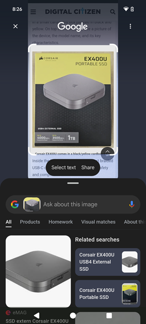 View the information displayed by Circle to Search