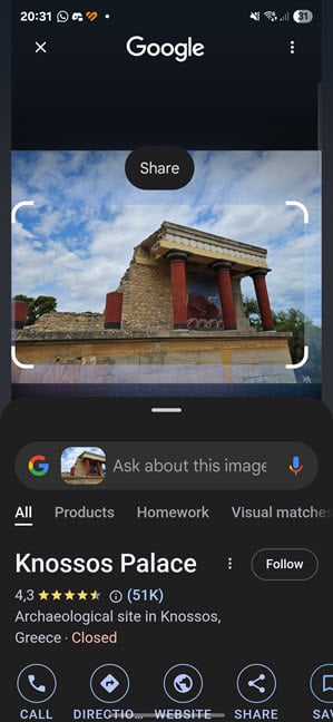 Circle to Search shares relevant information at the bottom of the screen