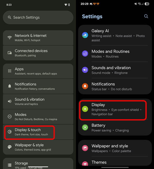 In the Settings app, look for the Display section