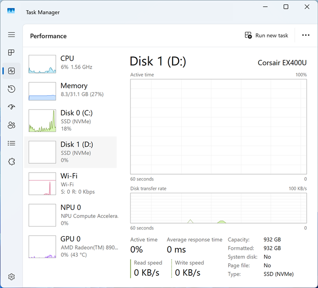 Corsair EX400U is immediately detected by Windows 11