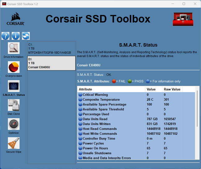 Corsair EX400U works with Corsair SSD Toolbox