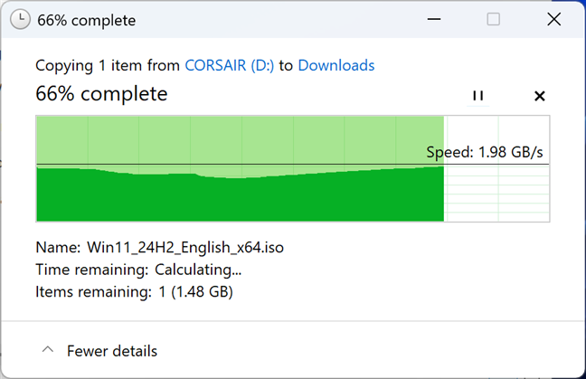 Copying data from the Corsair EX400U is incredibly fast