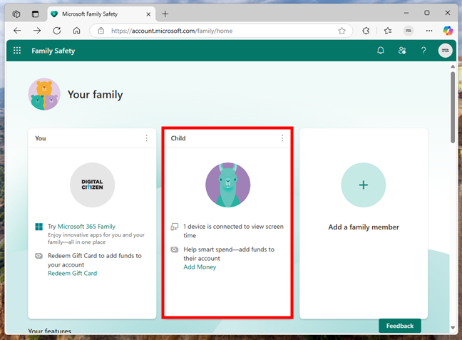 Access your childâs profile in Microsoft Family Safety