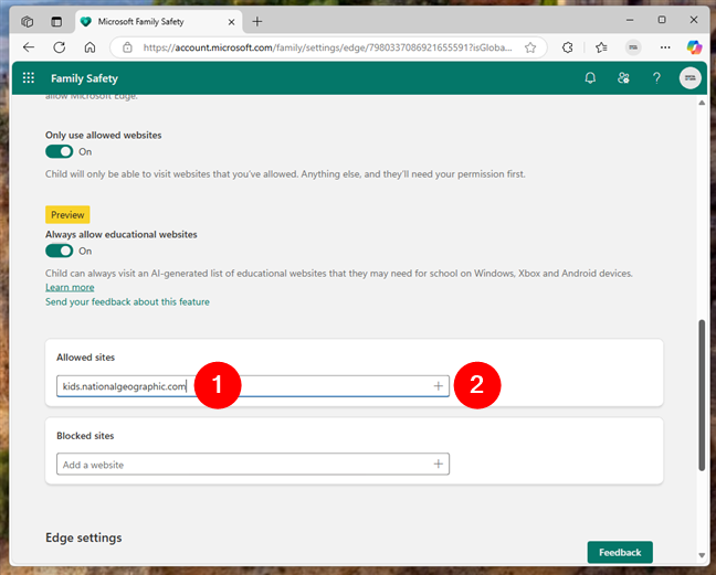 How to add websites to the Allowed sites or Blocked sites lists