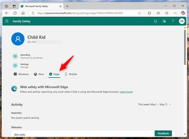 Go to your childâs Edge settings