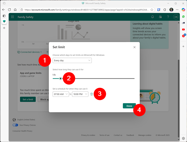 How to set limits for an app or game