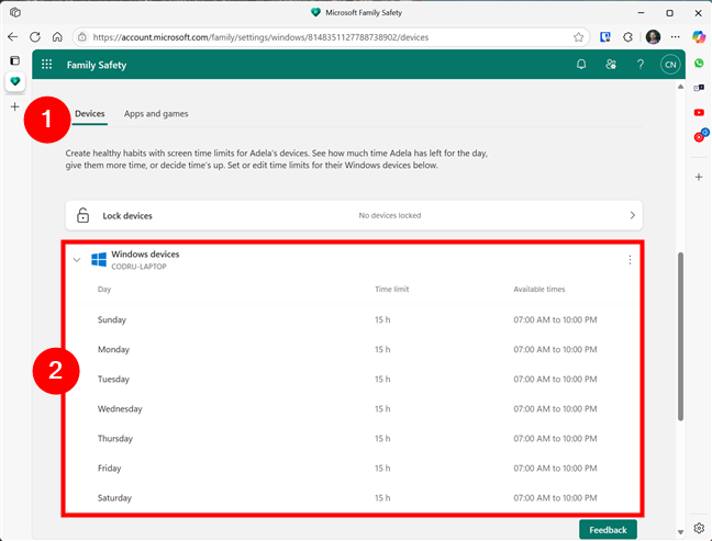 The Windows devices time limits