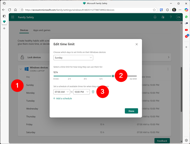 How to set a time limit for a Windows device