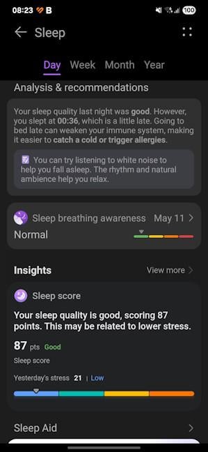 The sleep analysis is very useful