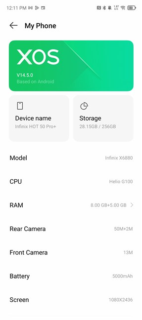 Some of the specs of the Infinix HOT 50 Pro+