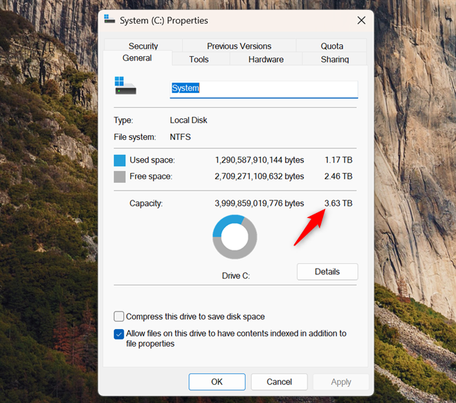 You get about 3.63 TB of storage in Windows 11