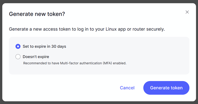 Click or tap Generate token