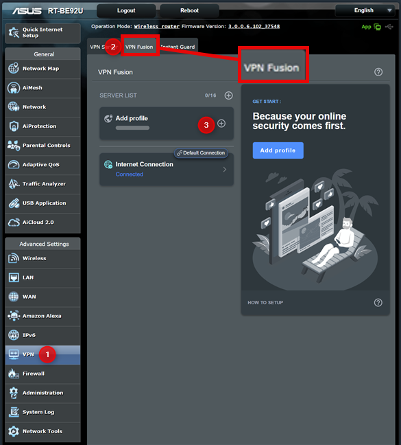 Go to VPN > VPN Fusion > Add profile