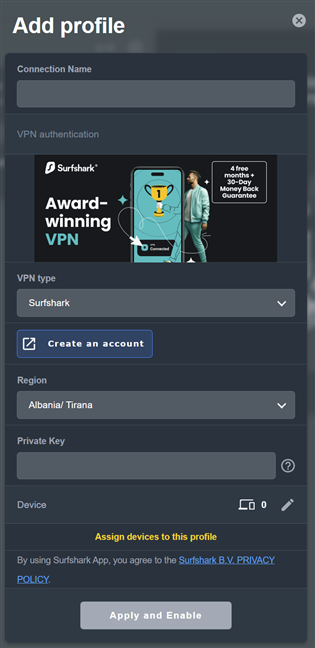 Your options to add a VPN Fusion profile