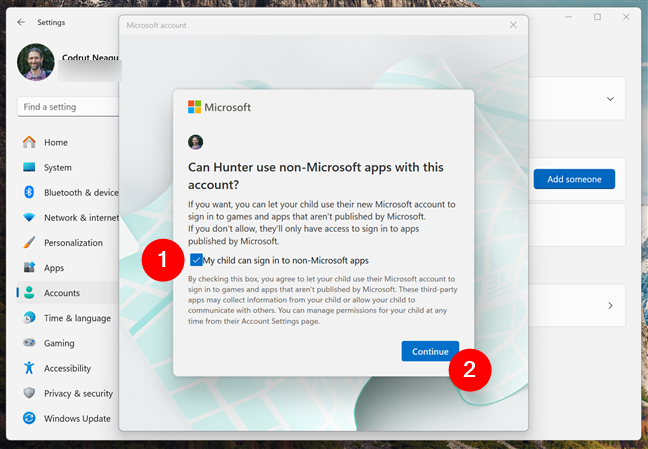 Decide whether your kid can sign in to non-Microsoft apps