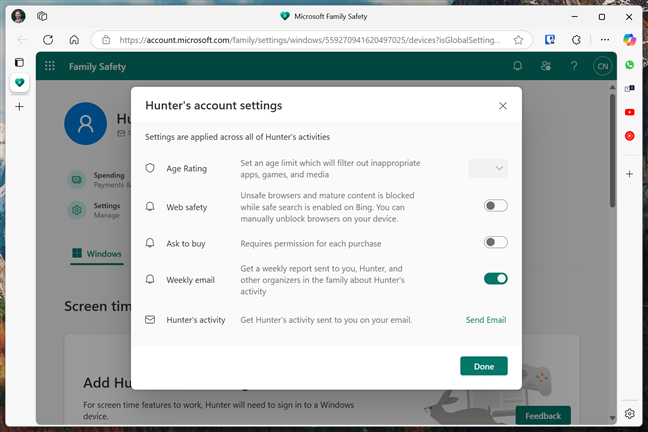 Family Safety settings available online
