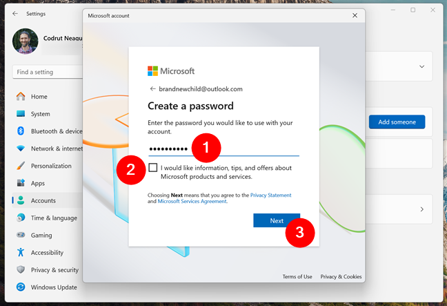 Enter a strong password for the kid's account