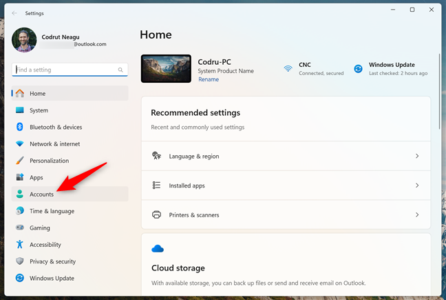Open Settings and go to Accounts