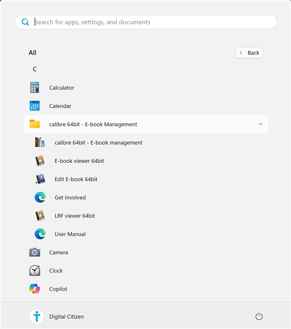 Open a Start Menu folder to access the app inside