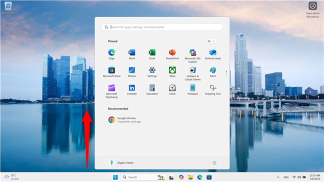 Swipe up to open the Start Menu in Windows 11