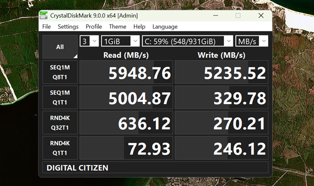 Benchmark results in CrystalDiskMark
