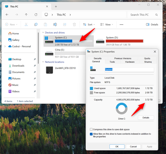When using it for Windows 11, you get a total capacity of 3.72 TB