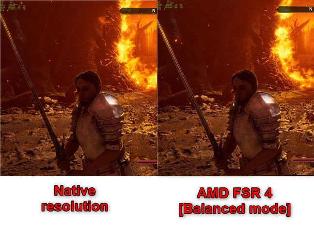 Oblivion Remastered in native resolution versus AMD FSR 4 (Balanced mode)