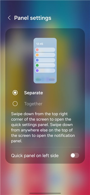 Your Samsung Galaxy Panel settings