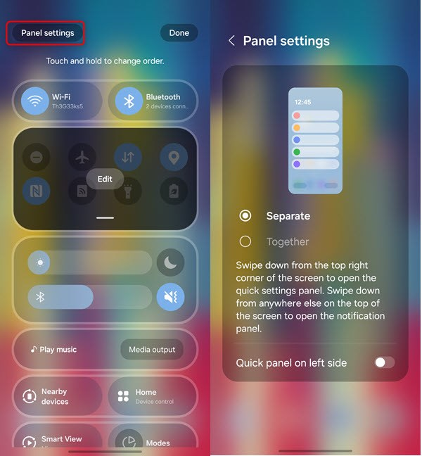 Go to Panel settings