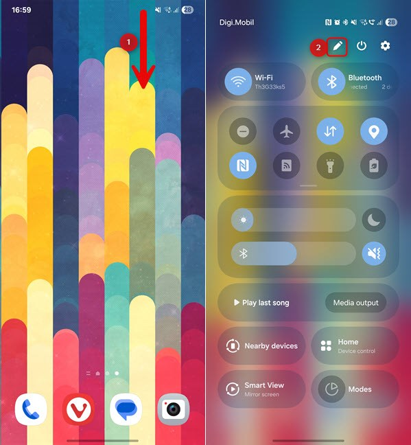 On your Samsung Galaxy, swipe down and tap the pencil icon