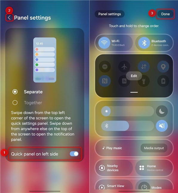 Enable Quick panel on left side