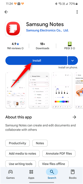 Install Samsung Notes on your phone if you don't already have the app