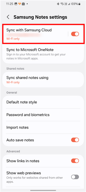 Make sure the Sync with Samsung Cloud switch is turned on
