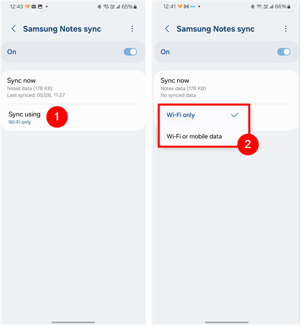 Tap Sync using and choose between Wi-Fi only and Wi-Fi or mobile data
