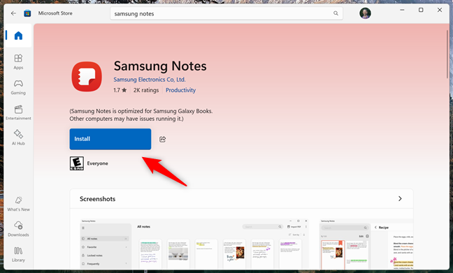 Install the Samsung Notes app on your Windows PC
