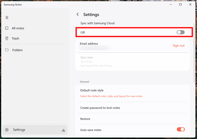The Sync with Samsung Cloud switch