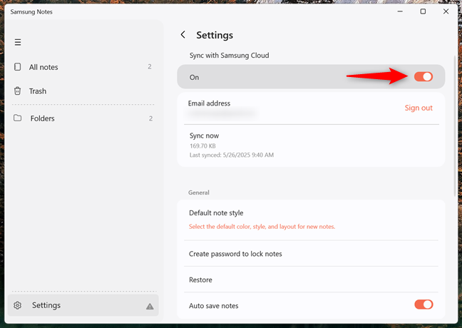 Activate the Sync with Samsung Cloud option