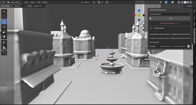 A scene set up in Blender that will be used to create a guided generative AI image
