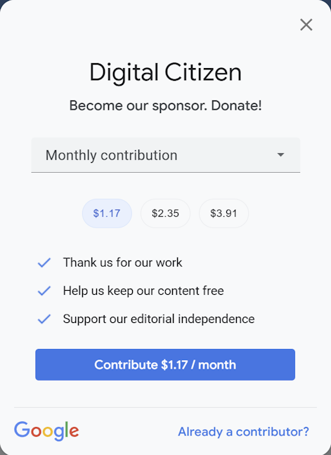The donation prompt on Digital Citizen