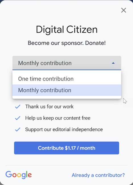 You can also choose a one time contribution
