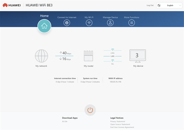 The web admin user interface