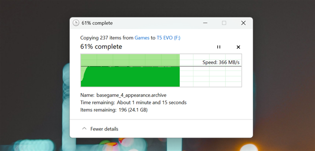 Copying a large game folder on the Samsung T5 Evo